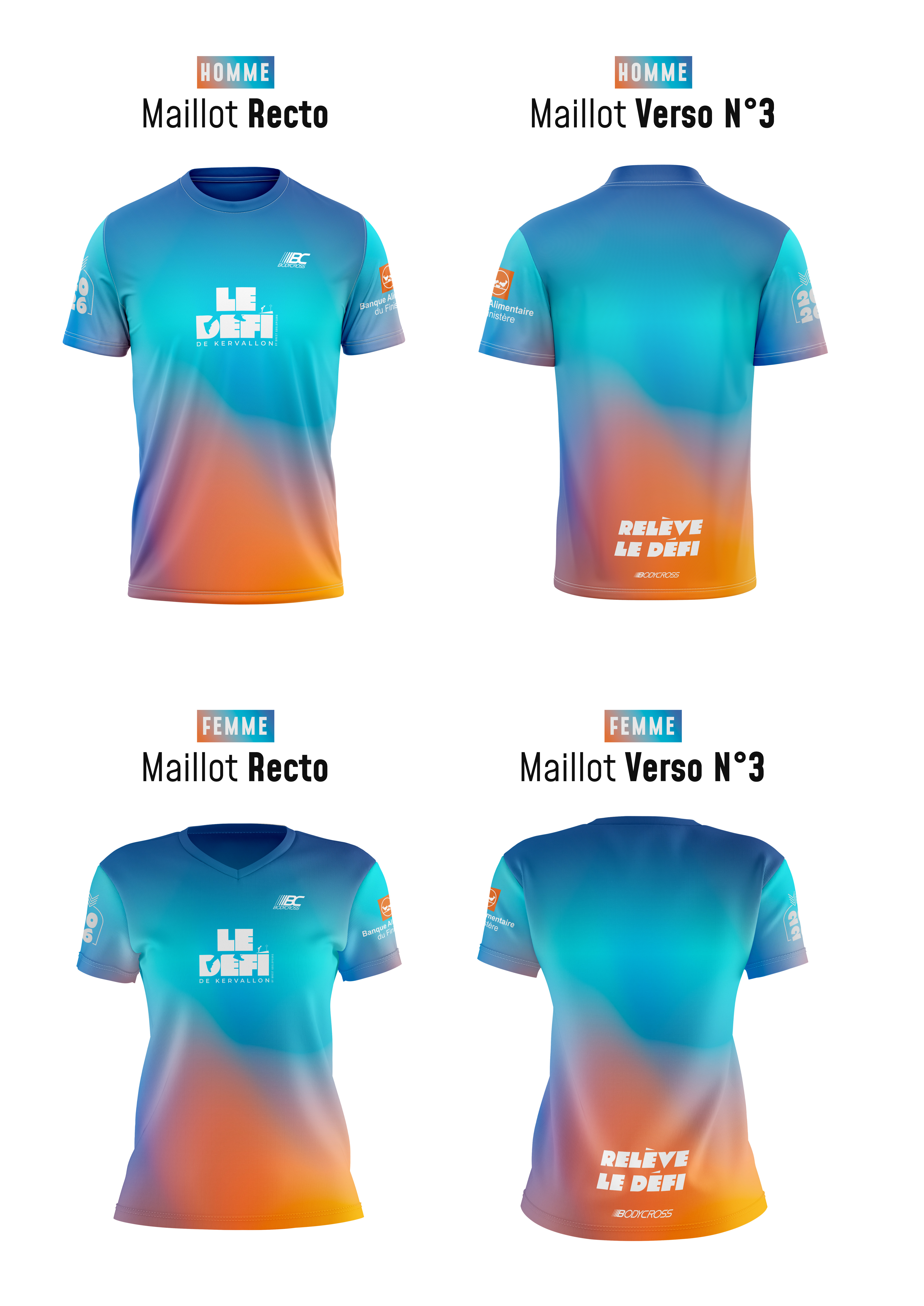 Maillot collector 2026 du Défi de Kervallon : modèles homme et femme, de face et de dos